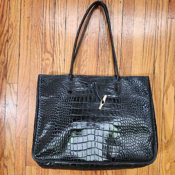 Longchamp Black Crocodile leather vintage Roseau Tote - Picture 1 of 6